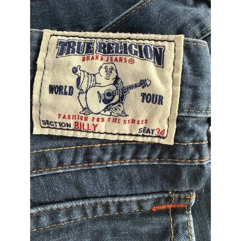 Vintage True Religion Billy Wide Bootcut Jeans Mens 38x32 USA Made Flap Y2K